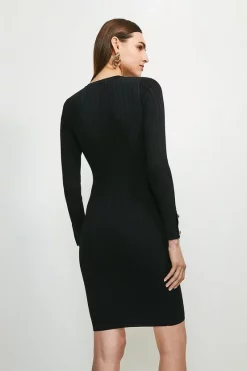 Top 10 ⌛ Karen Millen Military Trim Knitted 👗 Dress ⌛ -PARTY DRESSES Sales Store akk00034 black xl 2