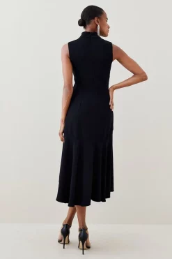 Cheapest 💯 Karen Millen Soft Tailored High Low Midi 👗 Dress 🧨 -PARTY DRESSES Sales Store akk05603 black xl 2