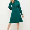 Deals 🔔 Karen Millen Ruched Button Through Collared Jersey Midi 👗 Dress 💯 -PARTY DRESSES Sales Store akk05722 green xl