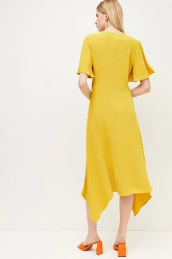 Discount 🧨 Karen Millen Soft Tailored Ruffle Detail Midi 👗 Dress ✔️ -PARTY DRESSES Sales Store akk05985 mustard xl 2