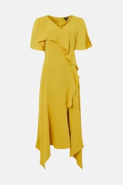 Discount 🧨 Karen Millen Soft Tailored Ruffle Detail Midi 👗 Dress ✔️ -PARTY DRESSES Sales Store akk05985 mustard xl 3