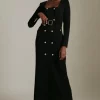 New 🎉 Karen Millen Compact Viscose Tux Sleeved Belted Maxi 👗 Dress ⌛