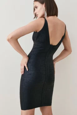 Cheapest 💯 Karen Millen Metallic Bandage Mini 👗 Dress In Recycled Yarn 😍 -PARTY DRESSES Sales Store akk06160 black xl 2