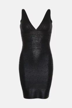 Cheapest 💯 Karen Millen Metallic Bandage Mini 👗 Dress In Recycled Yarn 😍 -PARTY DRESSES Sales Store akk06160 black xl 3