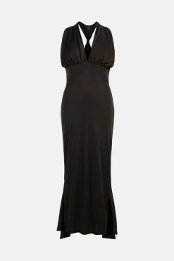 Best deal 🎁 Karen Millen Halter Neck Sparkle Jersey Maxi 👗 Dress 😀 -PARTY DRESSES Sales Store akk06303 black xl 3