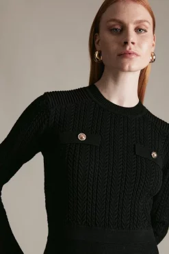 Buy 😀 Karen Millen Cable Knit Military Skater 👗 Dress 🤩 -PARTY DRESSES Sales Store akk06473 black xl 1