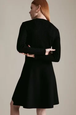 Buy 😀 Karen Millen Cable Knit Military Skater 👗 Dress 🤩 -PARTY DRESSES Sales Store akk06473 black xl 2