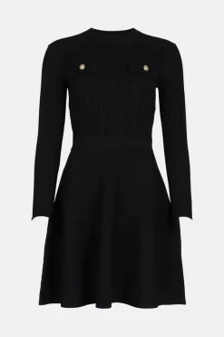 Buy 😀 Karen Millen Cable Knit Military Skater 👗 Dress 🤩 -PARTY DRESSES Sales Store akk06473 black xl 3