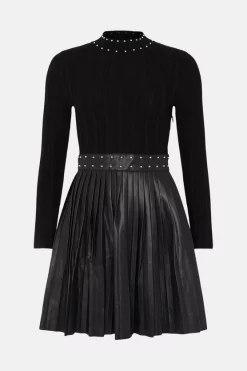 Cheap π Karen Millen Pu π Skirt Studded Knit Mix Skater Mini π Dress π 10 Cheap π Karen Millen Pu π Skirt Studded Knit Mix Skater Mini π Dress π -PARTY DRESSES Sales Store akk06549 black xl 3