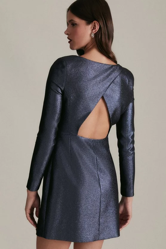 Best Sale π₯° Karen Millen Stretch Metallic Jacquard Sleeve Pencil Mini π Dress β¨ 4 Best Sale π₯° Karen Millen Stretch Metallic Jacquard Sleeve Pencil Mini π Dress β¨ - Image 2