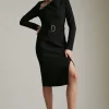 Cheap 💯 Karen Millen Compact Stretch Viscose X Trim Pencil Midi 👗 Dress 👍 -PARTY DRESSES Sales Store akk07129 black xl
