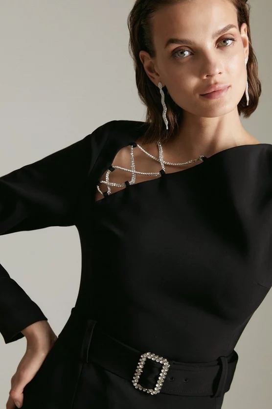 Cheap π― Karen Millen Compact Stretch Viscose X Trim Pencil Midi π Dress π 4 Cheap π― Karen Millen Compact Stretch Viscose X Trim Pencil Midi π Dress π - Image 2