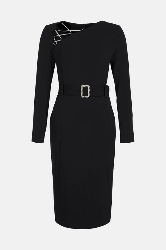 Cheap π― Karen Millen Compact Stretch Viscose X Trim Pencil Midi π Dress π 6 Cheap π― Karen Millen Compact Stretch Viscose X Trim Pencil Midi π Dress π - Image 4