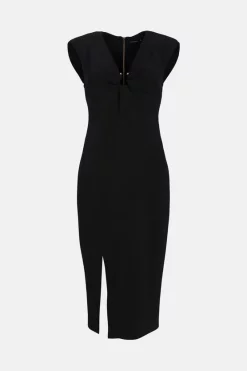 Budget ⌛ Karen Millen Compact Stretch Viscose Ring Detail Midi 👗 Dress 🎁 -PARTY DRESSES Sales Store akk07130 black xl 3