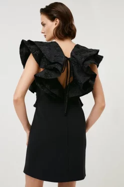 Discount 😍 Karen Millen Sparkle Jacquard Contrast Sleeve Mini 👗 Dress 🎁 -PARTY DRESSES Sales Store bkk00160 black xl 2