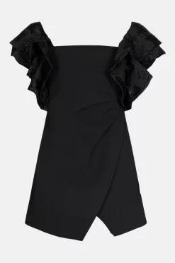 Discount 😍 Karen Millen Sparkle Jacquard Contrast Sleeve Mini 👗 Dress 🎁 -PARTY DRESSES Sales Store bkk00160 black xl 3