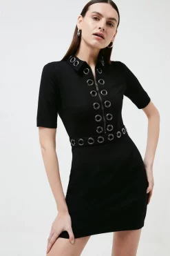 Flash Sale 😀 Karen Millen Collared Eyelet Jersey 👗 Dress 🔔