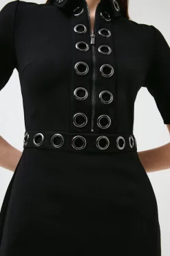 Flash Sale 😀 Karen Millen Collared Eyelet Jersey 👗 Dress 🔔 -PARTY DRESSES Sales Store bkk00297 black xl 2