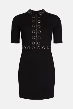 Flash Sale 😀 Karen Millen Collared Eyelet Jersey 👗 Dress 🔔 -PARTY DRESSES Sales Store bkk00297 black xl 3
