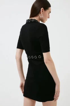 Flash Sale 😀 Karen Millen Collared Eyelet Jersey 👗 Dress 🔔 -PARTY DRESSES Sales Store bkk00297 black xl 4