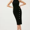 Best reviews of ⌛ Karen Millen Compact Stretch Viscose Button Halter Midi 👗 Dress ✨ -PARTY DRESSES Sales Store bkk00577 black xl