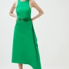 New 🔥 Karen Millen Compact Stretch Viscose Asymmetric Drape Midaxi 👗 Dress 😉 -PARTY DRESSES Sales Store bkk00942 green xl