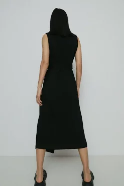 Deals 👍 Karen Millen Compact Stretch Viscose Sleeveless Tux Midi 👗 Dress ⌛ -PARTY DRESSES Sales Store bkk00944 black xl 2