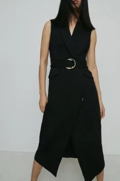Deals 👍 Karen Millen Compact Stretch Viscose Sleeveless Tux Midi 👗 Dress ⌛ -PARTY DRESSES Sales Store bkk00944 black xl 4