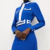 Outlet ⭐ Karen Millen Collared Belted Ponte Jersey Mini 👗 Dress 💯 -PARTY DRESSES Sales Store bkk01328 cobalt xl