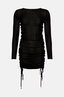 Cheap 🔥 Karen Millen Ruched Slinky Rib Knit 👗 Dress 😀 -PARTY DRESSES Sales Store bkk01489 black xl 3