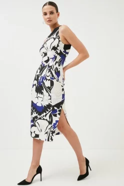 Best Pirce ✨ Karen Millen Abstract Floral Printed Tailored Pencil Midi 👗 Dress 👍