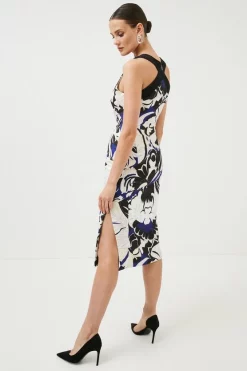 Best Pirce ✨ Karen Millen Abstract Floral Printed Tailored Pencil Midi 👗 Dress 👍 -PARTY DRESSES Sales Store bkk01896 navy xl 2