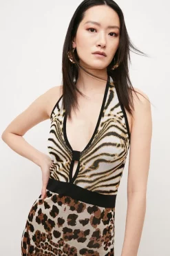 Best Sale 🔥 Karen Millen Slinky Mixed Animal Knit Pencil Midi 👗 Dress ⌛ -PARTY DRESSES Sales Store bkk01926 natural xl 2
