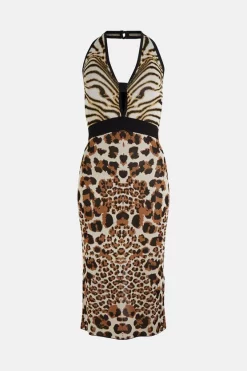 Best Sale 🔥 Karen Millen Slinky Mixed Animal Knit Pencil Midi 👗 Dress ⌛ -PARTY DRESSES Sales Store bkk01926 natural xl 3
