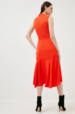 Best Sale 💯 Karen Millen Soft Tailored High Low Midi 👗 Dress 😉 -PARTY DRESSES Sales Store bkk01957 red xl 2
