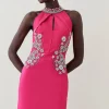Flash Sale ✨ Karen Millen Ponte Key Hole Mini 👗 Dress With Crystal Embellishment ⌛ -PARTY DRESSES Sales Store bkk01983 pink xl