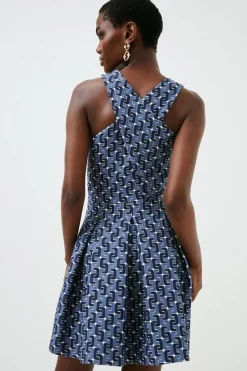 Budget 👍 Karen Millen Chain Jacquard Halter Skater Mini 👗 Dress 🌟 -PARTY DRESSES Sales Store bkk02010 navy xl 2