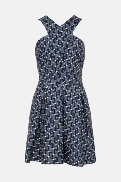 Budget 👍 Karen Millen Chain Jacquard Halter Skater Mini 👗 Dress 🌟 -PARTY DRESSES Sales Store bkk02010 navy xl 3