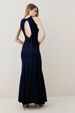 Best reviews of 🔔 Karen Millen Contrast Jacquard Stud Detail Knit Maxi 👗 Dress 🛒 -PARTY DRESSES Sales Store bkk02076 cobalt xl 2