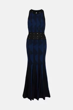 Best reviews of 🔔 Karen Millen Contrast Jacquard Stud Detail Knit Maxi 👗 Dress 🛒 -PARTY DRESSES Sales Store bkk02076 cobalt xl 3