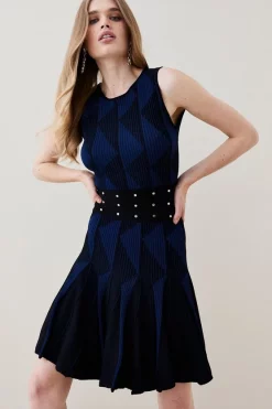 Best Sale β¨ Karen Millen Contrast Jacquard Stud Detail Knit Mini π Dress π