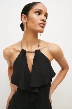 Outlet 🤩 Karen Millen Soft Tailored Waterfall Chain Detail Mini 👗 Dress 👏 -PARTY DRESSES Sales Store bkk02084 black xl 1