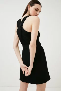 Best deal 👍 Karen Millen Compact Viscose Asymmetric Drape Mini 👗 Dress 💯 -PARTY DRESSES Sales Store bkk02248 black xl 2