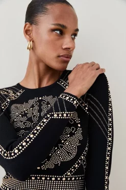 Promo 🤩 Karen Millen All Over Baroque Hot Fix Knit Mini 👗 Dress 😀 -PARTY DRESSES Sales Store bkk02271 black xl 1