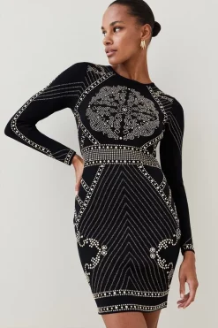 Promo 🤩 Karen Millen All Over Baroque Hot Fix Knit Mini 👗 Dress 😀 -PARTY DRESSES Sales Store bkk02271 black xl 2