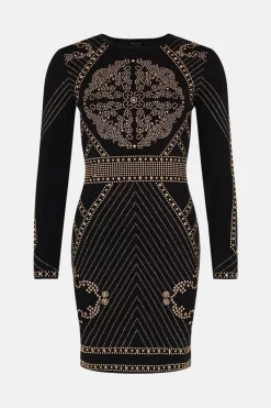 Promo 🤩 Karen Millen All Over Baroque Hot Fix Knit Mini 👗 Dress 😀 -PARTY DRESSES Sales Store bkk02271 black xl 3