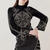Buy 🤩 Karen Millen Embellished Hot Fix Swing Knit Mini 👗 Dress 🥰 -PARTY DRESSES Sales Store bkk02274 black xl
