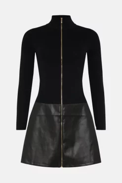 Outlet 🎉 Karen Millen Funnel Neck Pu Hem Knit Mini 👗 Dress 😉 -PARTY DRESSES Sales Store bkk02324 black xl 3