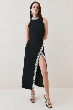 New π€© Karen Millen Petite Crystal Embellished Woven Split Maxi π
