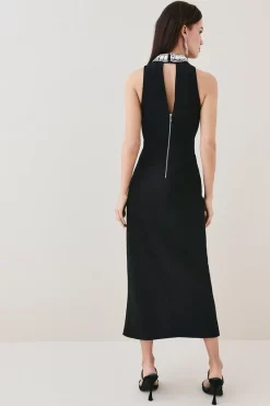 New 🤩 Karen Millen Petite Crystal Embellished Woven Split Maxi 🎁 -PARTY DRESSES Sales Store bkk02395 black xl 2